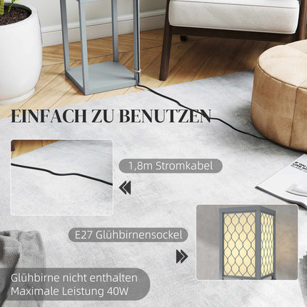 Stehlampe mit Regal, 3 Ebenen, kompaktes MDF, Hellgrau