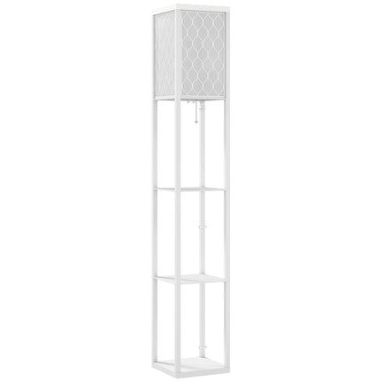 Floor Lamp with Shelf, 3 Tiers, MDF, White