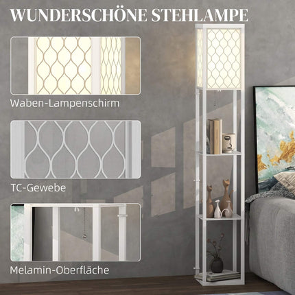 Floor Lamp with Shelf, 3 Tiers, MDF, White