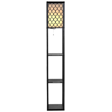 Stehleuchte mit Regalen, schwarzes Holz, cremefarbener Schirm, 160cm