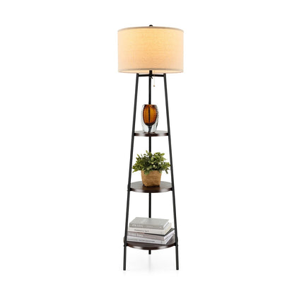 Floor Lamp with Shelves, Linen Shade, E27 Socket