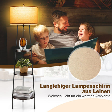 Floor Lamp with Shelves, Linen Shade, E27 Socket