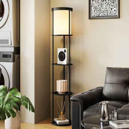 Floor Lamp with Shelves, Remote Control, Adjustable Light, Black