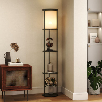 Floor Lamp with Shelves, Remote Control, Adjustable Light, Black