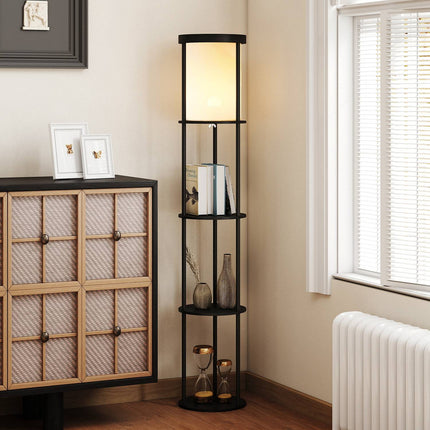 Floor Lamp with Shelves, Remote Control, Adjustable Light, Black