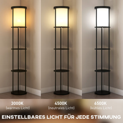 Floor Lamp with Shelves, Remote Control, Adjustable Light, Black