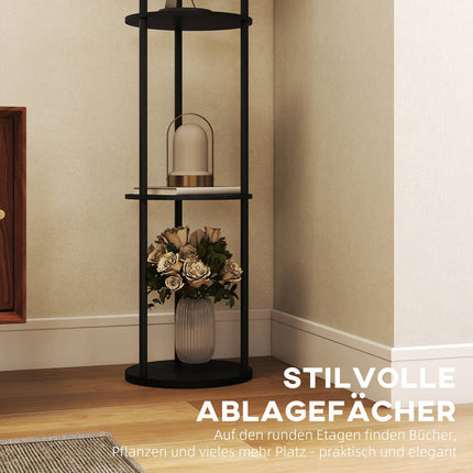 Floor Lamp with Shelves, Remote Control, Adjustable Light, Black