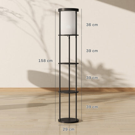 Floor Lamp with Shelves, Remote Control, Adjustable Light, Black