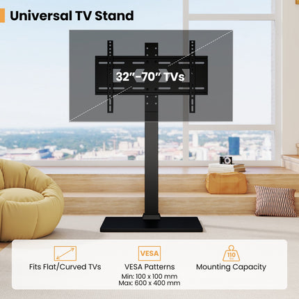TV-Standfuß, höhenverstellbar, mit Ablage, 32-70 Zoll
