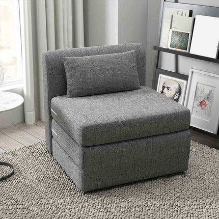 Schlafsofa und Bodenstuhl, 240 kg Belastbarkeit, graues Leinen