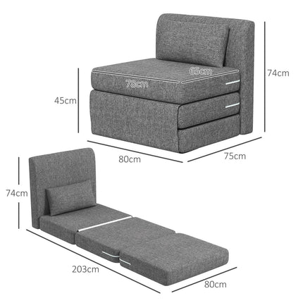 Schlafsofa und Bodenstuhl, 240 kg Belastbarkeit, graues Leinen