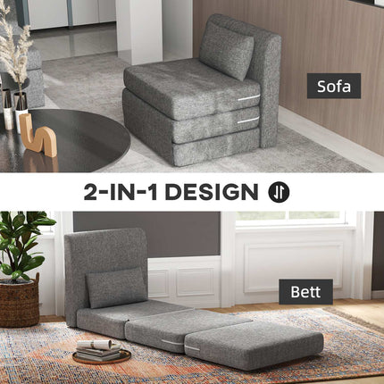Schlafsofa und Bodenstuhl, 240 kg Belastbarkeit, graues Leinen