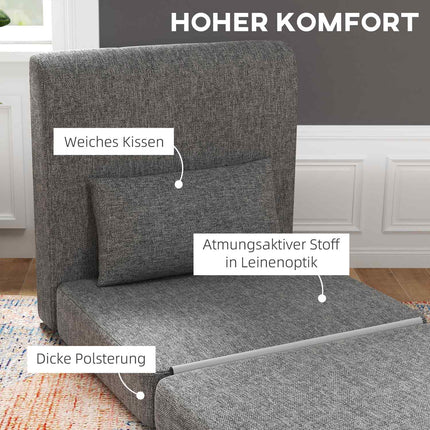Schlafsofa und Bodenstuhl, 240 kg Belastbarkeit, graues Leinen