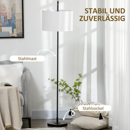 Moderne schwarze Stehlampe aus Metall mit Lampenschirm, 180 cm Kabel