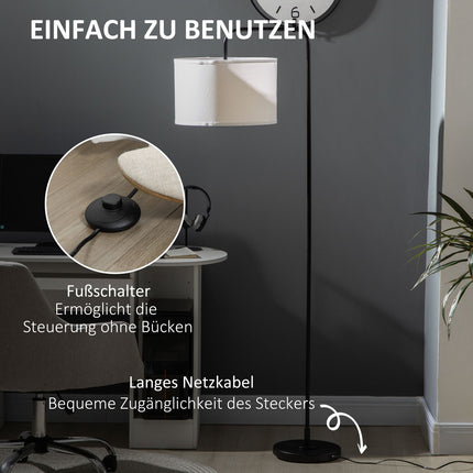 Moderne schwarze Stehlampe aus Metall mit Lampenschirm, 180 cm Kabel