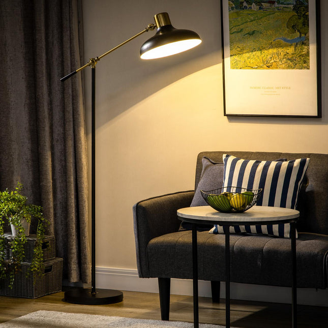 Höhenverstellbare schwarze Bogenstehlampe, E27 Fassung, 40W