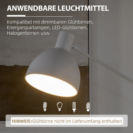 Höhenverstellbare weiße Bogen-Leseleuchte, E27-Fassung