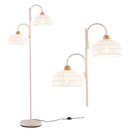 Stehleuchte mit 2 Lichtern &amp; Fußschalter 350° drehbare Baumlampe geflochtene Lampenschirme