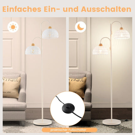 Stehleuchte mit 2 Lichtern &amp; Fußschalter 350° drehbare Baumlampe geflochtene Lampenschirme