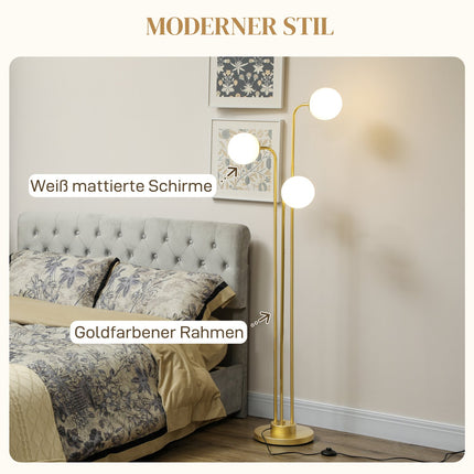 Floor lamp with rotating shades - 120W, gold, 1.65m
