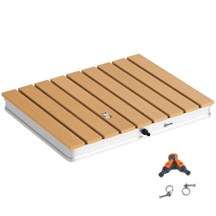 Vloerdouche tuindouche met verstelbare voetwiel aluminium tot 4 m fonteinhoogte 70 x 55 cm natuurhout