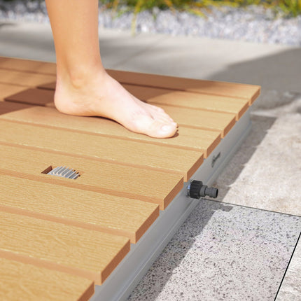 Vloerdouche tuindouche met verstelbare voetwiel aluminium tot 4 m fonteinhoogte 70 x 55 cm natuurhout
