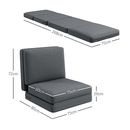 Canapé de sol 3 en 1 convertible pliant aspect velours, canapé convertible rembourré pouvant supporter jusqu'à 240 kg, pour chambre, salon, gris foncé