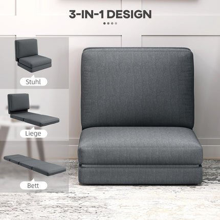 Canapé de sol 3 en 1 convertible pliant aspect velours, canapé convertible rembourré pouvant supporter jusqu'à 240 kg, pour chambre, salon, gris foncé