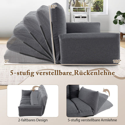 Canapé de sol avec dossier et accoudoirs réglables sur 5 positions, fauteuil de relaxation pour salon gris