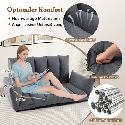 Canapé de sol avec dossier et accoudoirs réglables sur 5 positions, fauteuil de relaxation pour salon gris