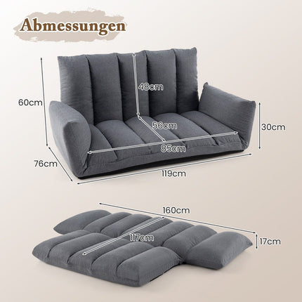 Canapé de sol avec dossier et accoudoirs réglables sur 5 positions, fauteuil de relaxation pour salon gris