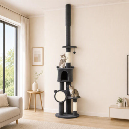 Floor-to-Ceiling Cat Tree 225-255 cm with Cave and Hammock, Dark Grey