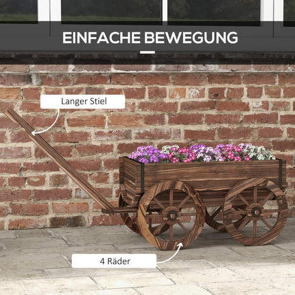 Jardinière en bois avec roulettes, chariot à plantes avec poignée, capacité de charge jusqu'à 30 kg, pour jardin et terrasse, carbonisé