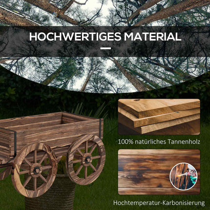 Jardinière en bois avec roulettes, chariot à plantes avec poignée, capacité de charge jusqu'à 30 kg, pour jardin et terrasse, carbonisé
