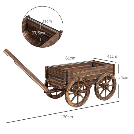 Jardinière en bois avec roulettes, chariot à plantes avec poignée, capacité de charge jusqu'à 30 kg, pour jardin et terrasse, carbonisé