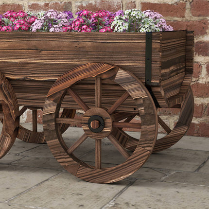 Jardinière en bois avec roulettes, chariot à plantes avec poignée, capacité de charge jusqu'à 30 kg, pour jardin et terrasse, carbonisé