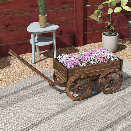 Jardinière en bois avec roulettes, chariot à plantes avec poignée, capacité de charge jusqu'à 30 kg, pour jardin et terrasse, carbonisé