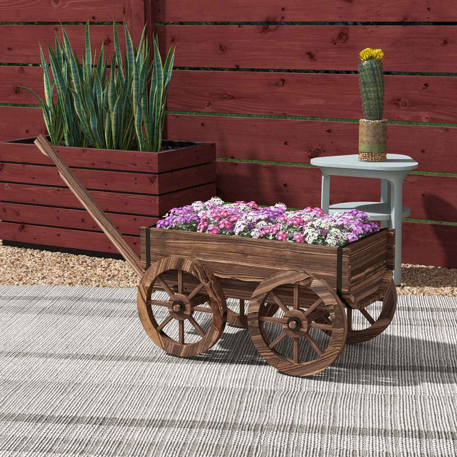 Holzwagen Blumenkasten, Gartentopf, 30 kg Fassungsvermögen