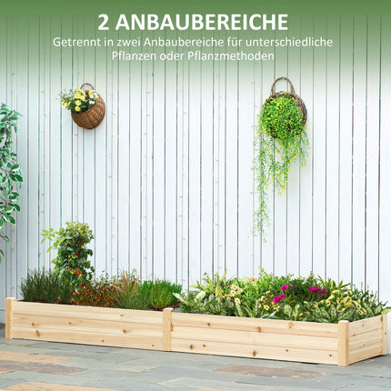 Bloembak Houten Plantenbak Met 2 Vakken Voor Groenten En Kruiden, Naturel, 244X61,5X27Cm