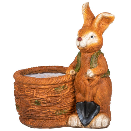 Rabbit with Wicker Basket Flower Pot - Herb Planter, MGO
