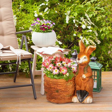 Rabbit with Wicker Basket Flower Pot - Herb Planter, MGO