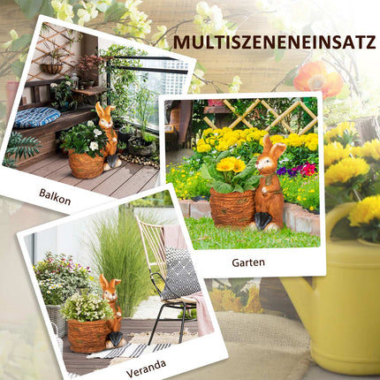 Rabbit with Wicker Basket Flower Pot - Herb Planter, MGO