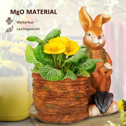 Rabbit with Wicker Basket Flower Pot - Herb Planter, MGO