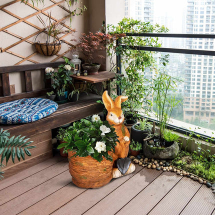 Rabbit with Wicker Basket Flower Pot - Herb Planter, MGO