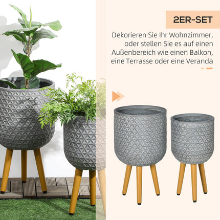 Lot de 2 pots de fleurs avec pieds amovibles et trous de drainage pour l'intérieur et l'extérieur, gris Mgo