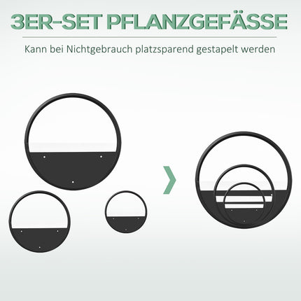 Set aus 3 schwarzen Wandtöpfen aus Stahl für Sukkulenten