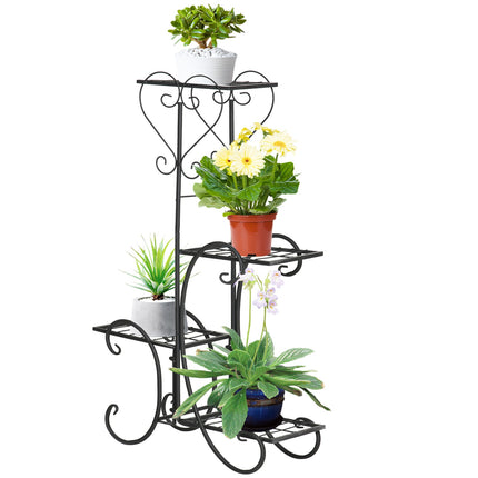 Metall-Pflanzenregal mit 4 Etagen für Garten und Balkon, schwarz