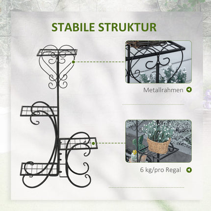Metall-Pflanzenregal mit 4 Etagen für Garten und Balkon, schwarz