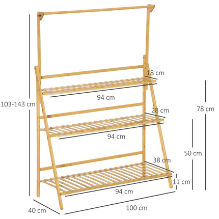 Wooden ladder shelf with flowers - adjustable height, natural bamboo