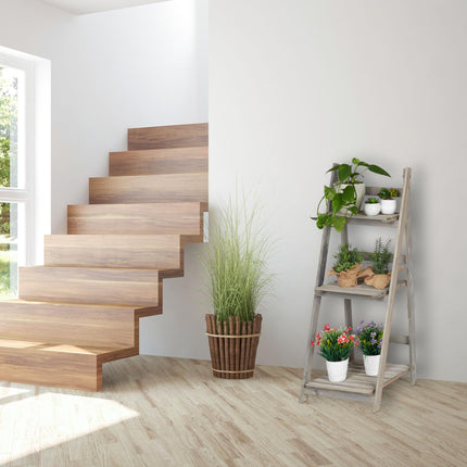 Blumentreppe Holz Grau